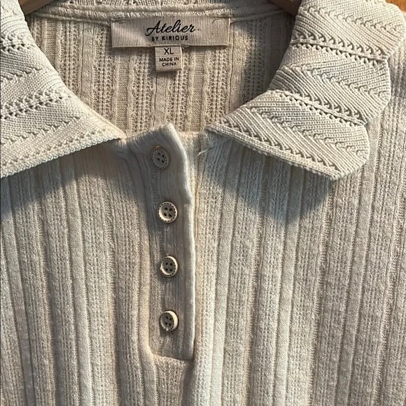 Atelier by Kirious Cream Ribbed Crop Polo Shirt - Picture 3 of 5